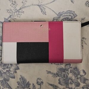 Kate spade stacy pink black white colorblock long Leather Wallet